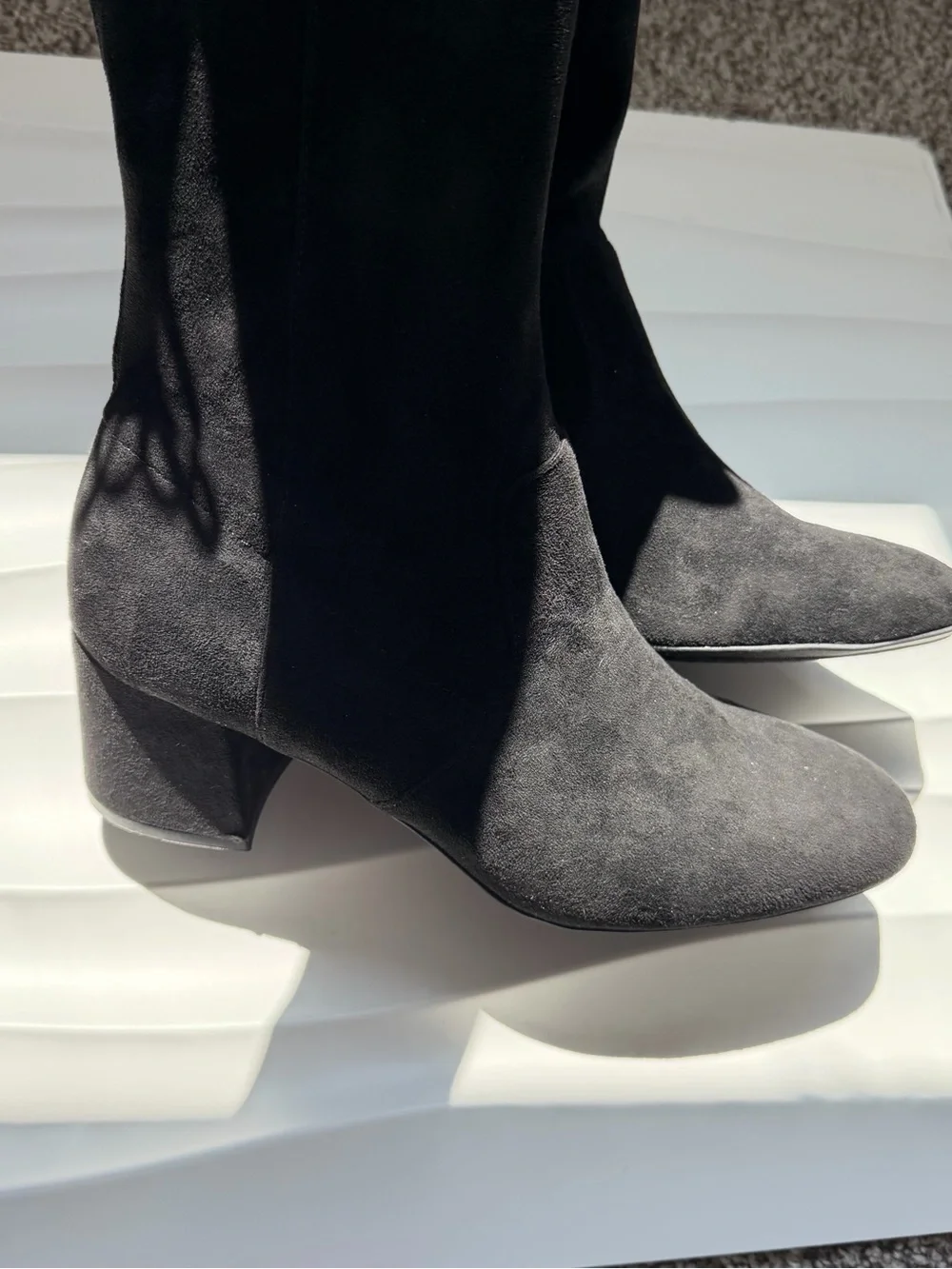Women's Black Suede Knee-High Block Heel Boots